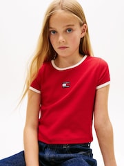 Tommy Hilfiger Red Heritage Flag Ribbed Extra Slim T-Shirt - Image 4 of 5