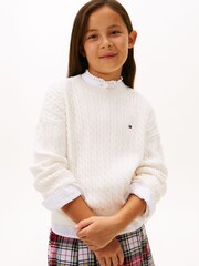 Tommy Hilfiger White Cable Knit Relaxed Jumper - Image 1 of 5