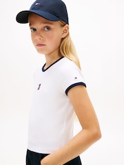 Tommy Hilfiger White Heritage Flag Ribbed Extra Slim T-Shirt - Image 5 of 6