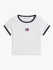 Tommy Hilfiger White Heritage Flag Ribbed Extra Slim T-Shirt - Image 6 of 6