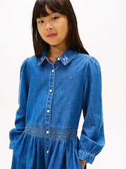 Tommy Hilfiger Blue Embroidery Flower Shirt Dress - Image 3 of 5
