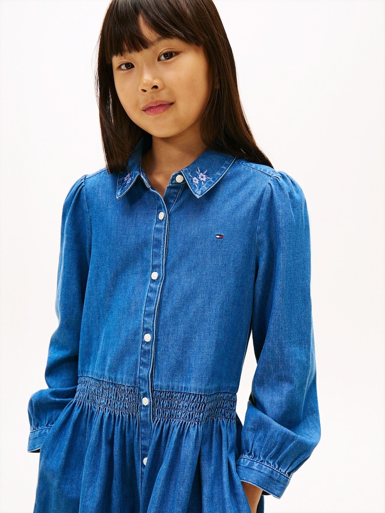 Buy Tommy Hilfiger Blue Embroidery Flower Shirt Dress from Next USA
