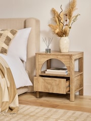 Natural Arches Mango Effect Wide 1 Drawer Bedside Table - Image 3 of 8