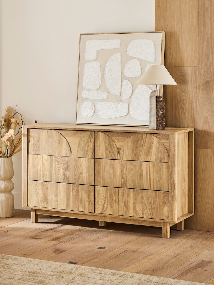 Natural Arches Mango Effect Wide 6 Drawer Chest of Drawers - Image 2 of 11 Natural Arches Mango Effect Wide 6 Drawer Chest of Drawers - Image 2 of 11