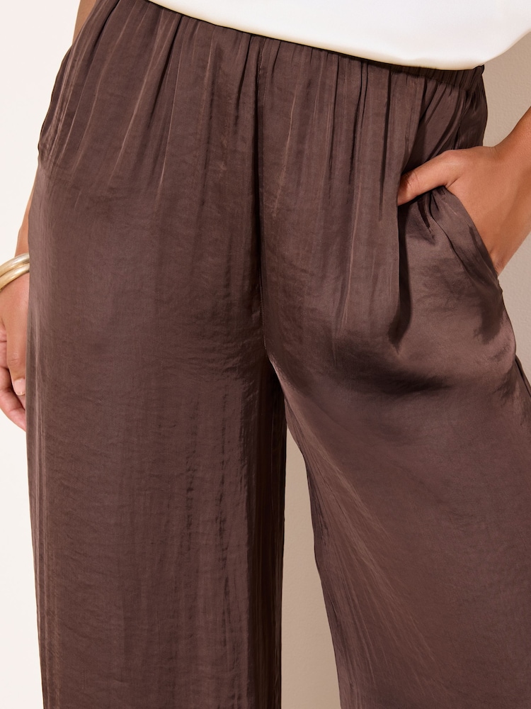 Lipsy Chocolate Brown Textured Satin Balloon Trousers - Image 2 of 4