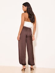 Lipsy Chocolate Brown Textured Satin Balloon Trousers - Image 4 of 4