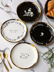 Rockett St George Set of 4 Black/Cream Food Lovers Side Plates - Image 2 of 6