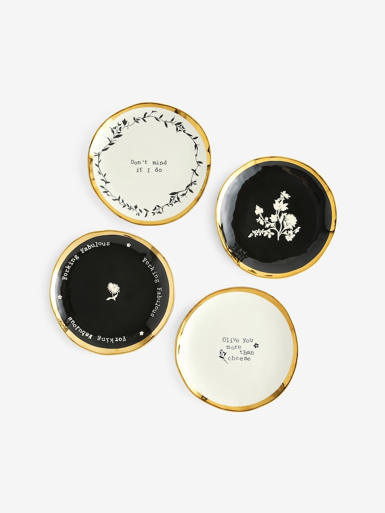 Rockett St George Set of 4 Black/Cream Food Lovers Side Plates - Image 6 of 6