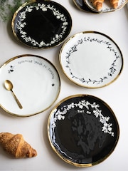 Rockett St George Set of 4 Black/Cream Food Lovers Dinner Plates - Image 1 of 4