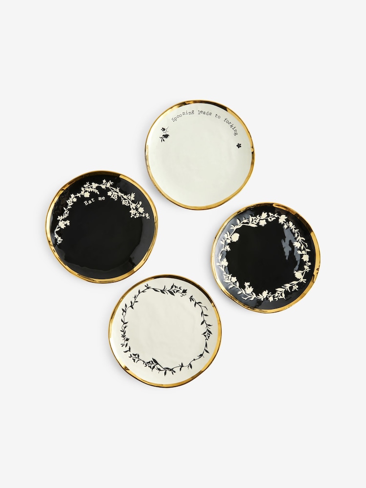 Rockett St George Set of 4 Black/Cream Food Lovers Dinner Plates - Image 2 of 4 Rockett St George Set of 4 Black/Cream Food Lovers Dinner Plates - Image 2 of 4