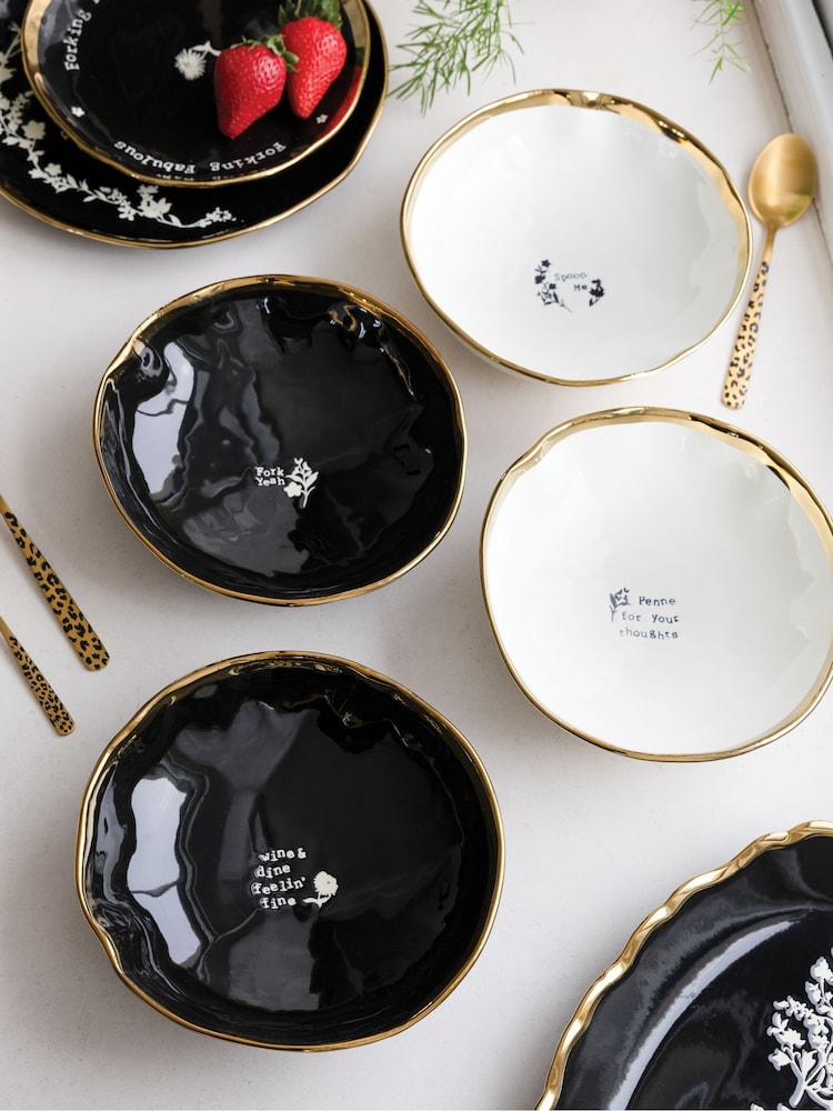 Rockett St George Set of 4 Black/Cream Food Lovers Pasta Bowls - Image 1 of 12