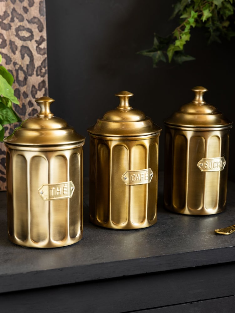Rockett St George Gold Apothecary Style Tea Storage Tin - Image 1 of 5 Rockett St George Gold Apothecary Style Tea Storage Tin - Image 1 of 5