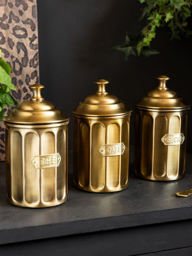 Rockett St George Gold Apothecary Style Sugar Storage Tin - Image 1 of 5 Rockett St George Gold Apothecary Style Sugar Storage Tin - Image 1 of 5