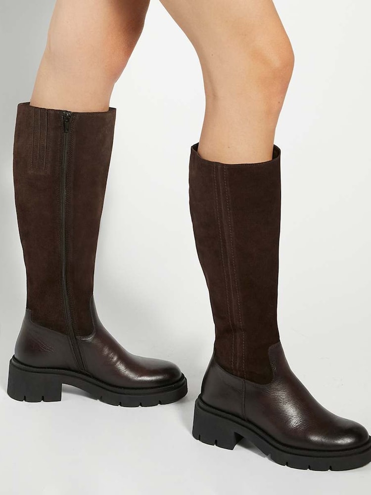 Dune London Brown Tallon Knee High Boots - Image 1 of 6 Dune London Brown Tallon Knee High Boots - Image 1 of 6