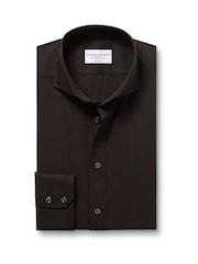 Charles Tyrwhitt Chocolate Non-iron Stretch Poplin Cutaway Slim Fit Shirt - Imagen 3 de 5