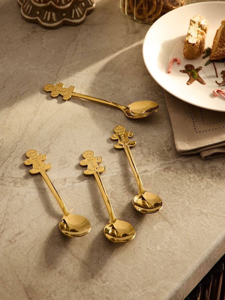 4 Piece Gold Christmas Gingerbread Teaspoons - Image 1 of 3 4 Piece Gold Christmas Gingerbread Teaspoons - Image 1 of 3