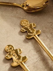 4 Piece Gold Christmas Gingerbread Teaspoons - Image 2 of 3