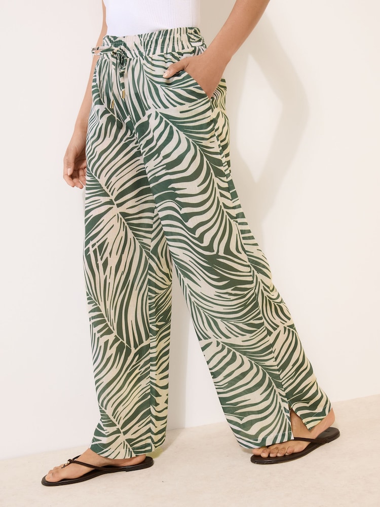 綠色熱帶印花 - Lipsy Linen-Look Wide Leg Trousers - 圖片 1/4