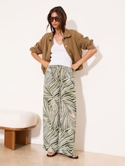 綠色熱帶印花 - Lipsy Linen-Look Wide Leg Trousers - 圖片 3/4