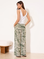 綠色熱帶印花 - Lipsy Linen-Look Wide Leg Trousers - 圖片 4/4