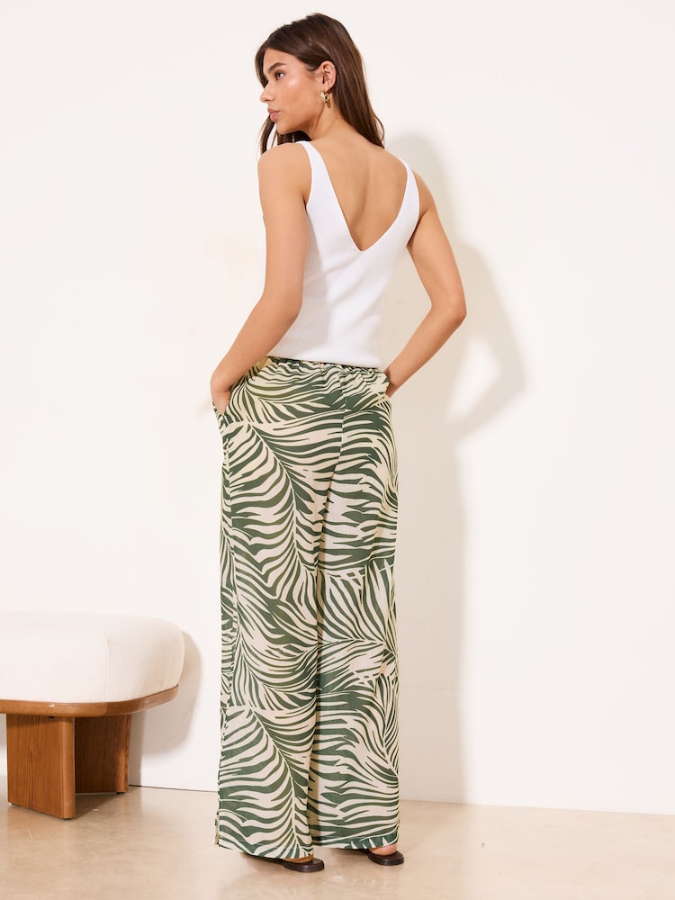 綠色熱帶印花 - Lipsy Linen-Look Wide Leg Trousers - 圖片 4/4