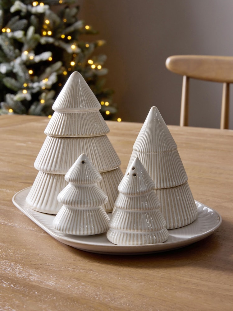 Ceramic Christmas Tree Salt & Pepper Set with Tray - Bild 1 von 4 Ceramic Christmas Tree Salt & Pepper Set with Tray - Bild 1 von 4