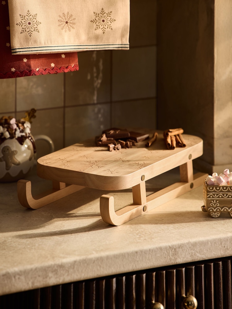 Natural Wood Snowflake Sleigh Serving Board - Image 2 of 3 Natural Wood Snowflake Sleigh Serving Board - Image 2 of 3