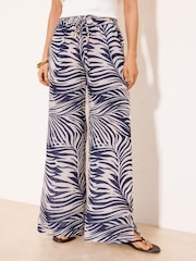 藍色熱帶風印花 - Lipsy Linen-Look Wide Leg Trousers - 圖片 2/4