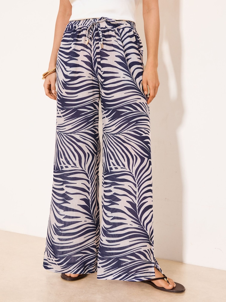 藍色熱帶風印花 - Lipsy Linen-Look Wide Leg Trousers - 圖片 2/4