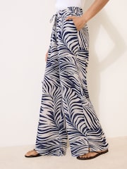 藍色熱帶風印花 - Lipsy Linen-Look Wide Leg Trousers - 圖片 4/4