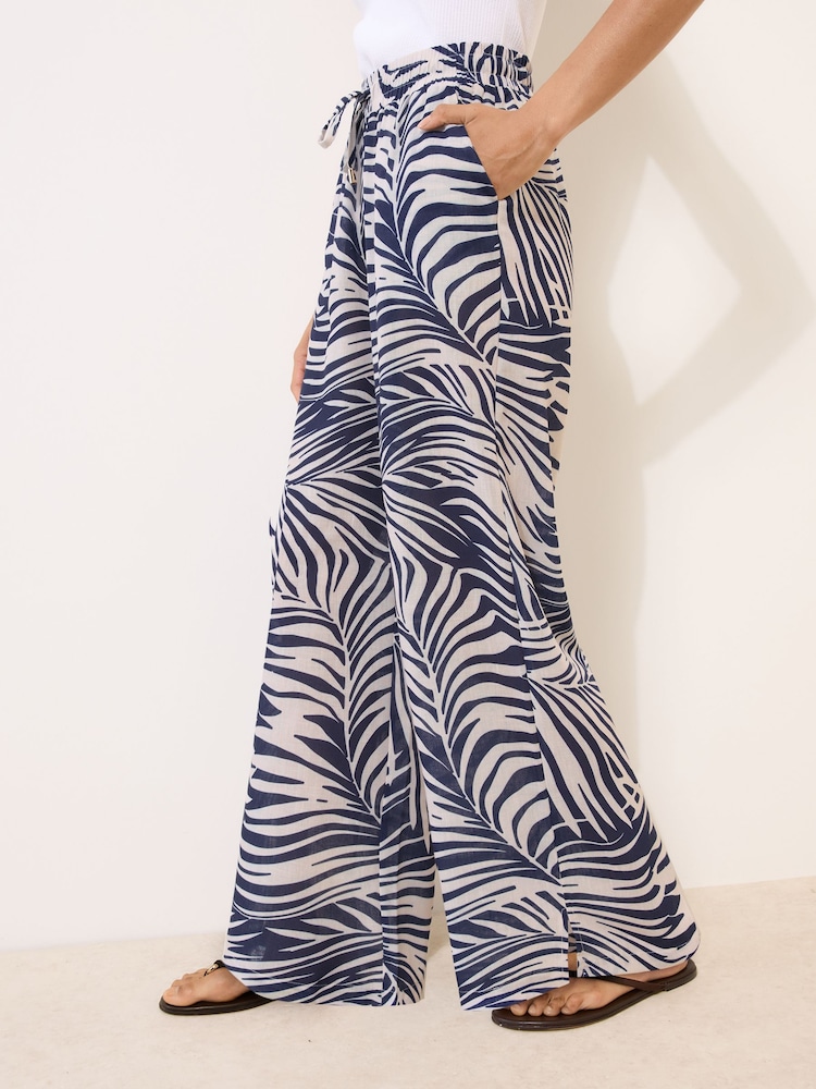 藍色熱帶風印花 - Lipsy Linen-Look Wide Leg Trousers - 圖片 4/4