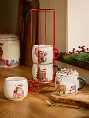 Multi Christmas Hamish Stacking Mugs with Wire Stand - Image 1 of 4