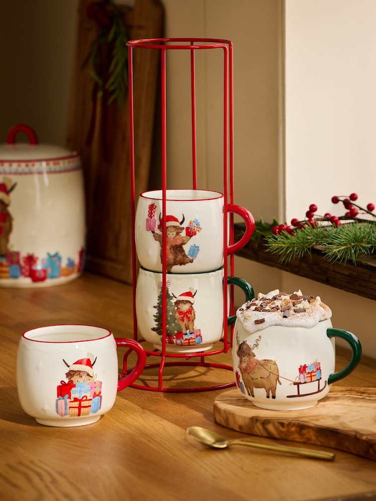 Multi Christmas Hamish Stacking Mugs with Wire Stand - Image 1 of 4 Multi Christmas Hamish Stacking Mugs with Wire Stand - Image 1 of 4
