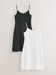 Black/White Cotton Slip with Lace Trim - Image 1 of 4