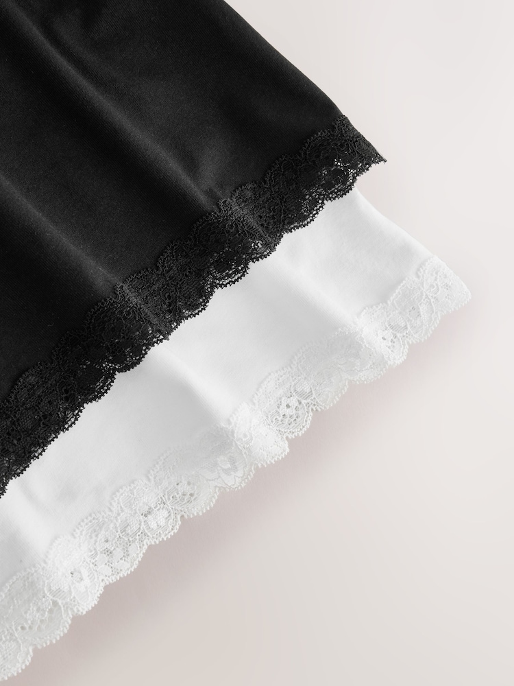 Black/White Cotton Slip with Lace Trim - Image 4 of 4