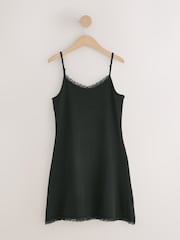 Black/White Short Cotton Slip with Lace Trim - Image 2 of 5