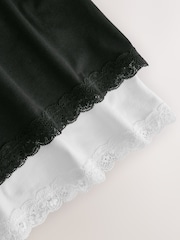 Black/White Short Cotton Slip with Lace Trim - Image 5 of 5
