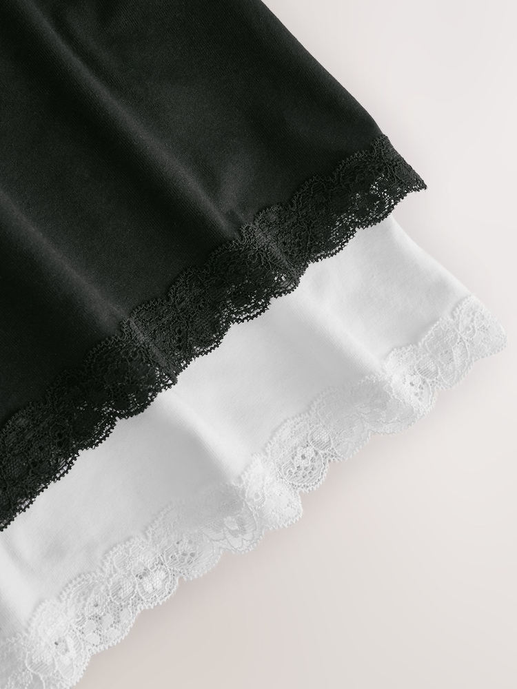 Black/White Short Cotton Slip with Lace Trim - Image 5 of 5