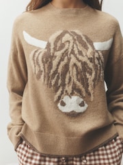 Neutraali Hamish the Highland Cow - Knitted Jumper and Flannel Trousers Loungewear Set - Kuva 5 / 5