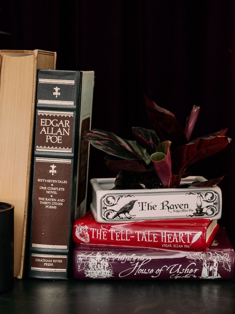 Steel Mill and Co. Purple Stacked Book Planter The Raven Vase - Image 1 of 4