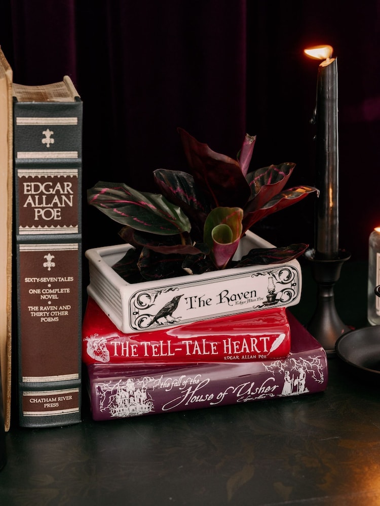 Steel Mill and Co. Purple Stacked Book Planter The Raven Vase - Image 2 of 4