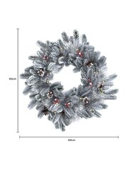 Charles Bentley Green 60cm Pre-Lit Red Berry & Pinecone Snowy Wreath - Image 4 of 4