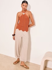 Lipsy Orange Shell Detail Knitted Halter Top - Image 3 of 5