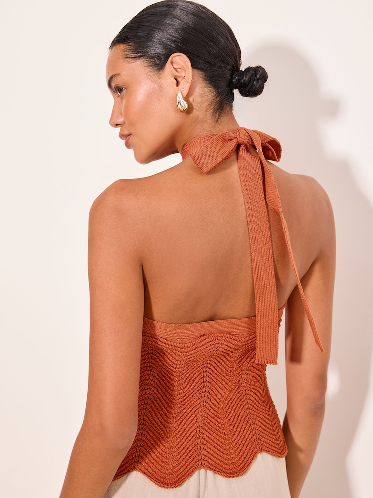 Lipsy Orange Shell Detail Knitted Halter Top - Image 5 of 5 Lipsy Orange Shell Detail Knitted Halter Top - Image 5 of 5