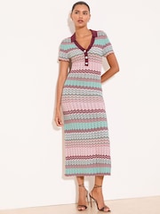 Lipsy Zig Zag Detail Short Sleeve Polo Maxi Dress - Larawan 1 ng 5