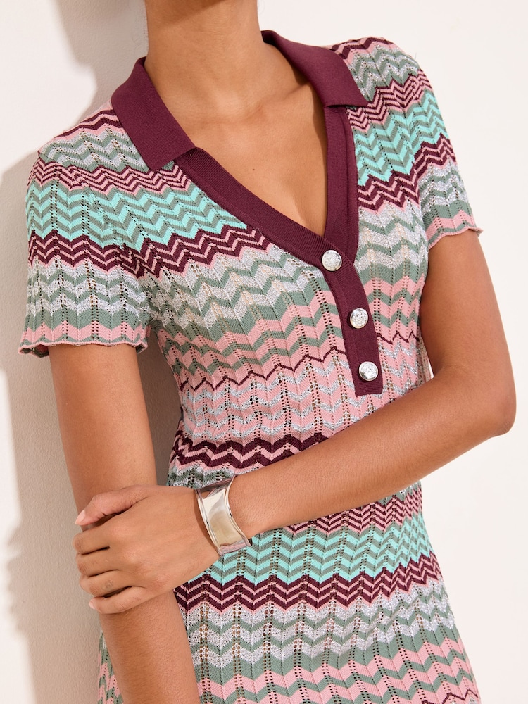Lipsy Zig Zag Detail Short Sleeve Polo Maxi Dress - Larawan 5 ng 5 Lipsy Zig Zag Detail Short Sleeve Polo Maxi Dress - Larawan 5 ng 5