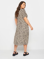 Yours Curve Black Leopard Print Textured Milkmaid Dress - Image 3 of 5