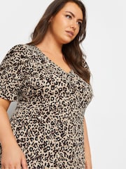 Yours Curve Black Leopard Print Textured Milkmaid Dress - Image 4 of 5