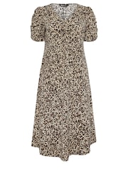 Yours Curve Black Leopard Print Textured Milkmaid Dress - Image 5 of 5