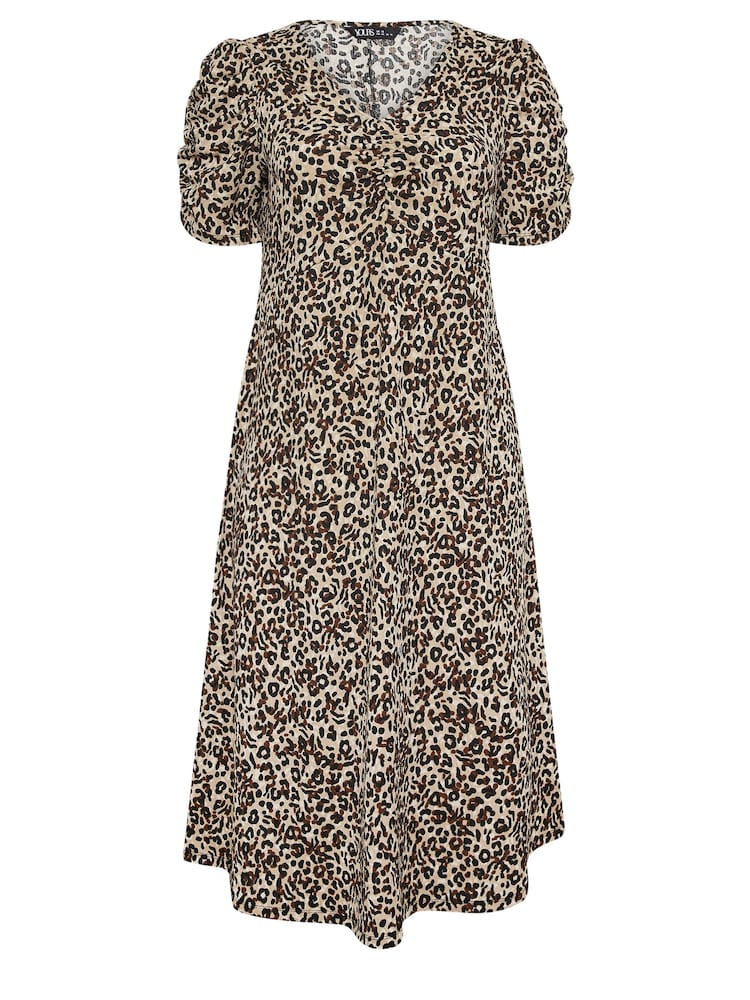 Yours Curve Black Leopard Print Textured Milkmaid Dress - Image 5 of 5